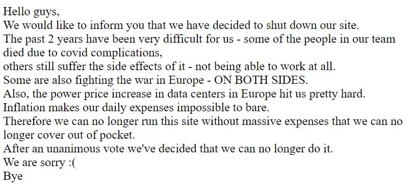 Farewell rarbg farewell message