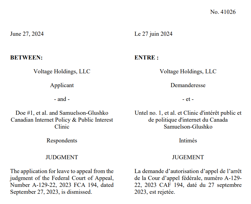 Voltage v Doe - Supreme Court Rejection Jun 2024